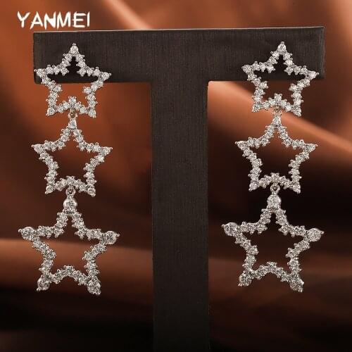 Five-pointed Star Long Earrings Shiny Wedding Jewelry Accessories Dangle Earrings for Women Korean Fashion Zircon Advanced
