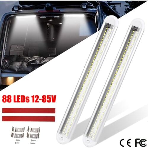 LED Light Bar 88LEDs 12-85V Strip Light Car Interior Lamp Wardrobe Tube Fixture with ON/Off Switch Light For Van Bus Caravan D30