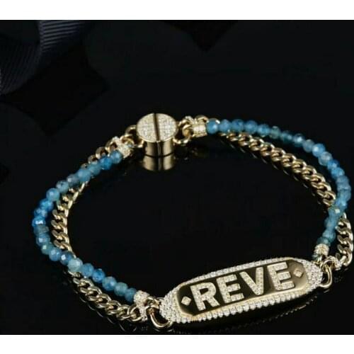 SLJELY Hot 925 Sterling Silver Zircon Gold color Letter REVE Charm Bracelet Double Layer Chain Bracelet for Women Fine Jewelry