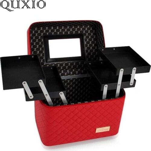 Women Large Capacity Professional Makeup Organizer Toiletry Fashion Cosmetic Bag Multilayer Storage Box Portable Suitcase SZ05
