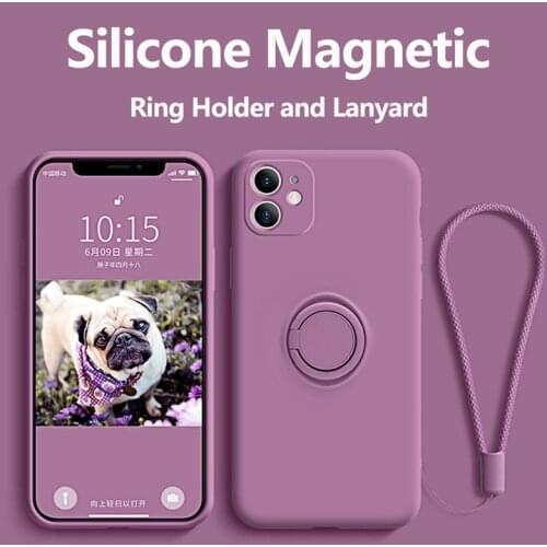 Liquid Silicon Magnetic phone Case For iPhone 11pro SE 2020 max X Xs max XR 7 8 6 6S plus Soft Ring Stand Coque back Cover