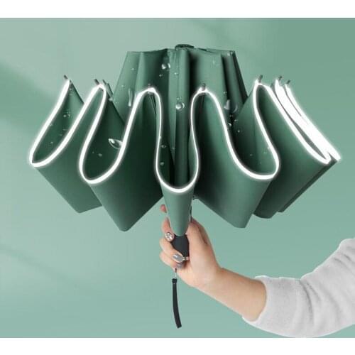 Automatic Umbrella Reverse Folding Business Umbrella With Reflective Strips Umbrellas Rain For Men Women Windproof Male Parasol