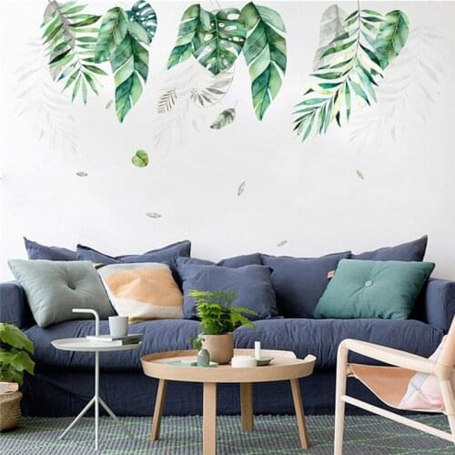 2pcs Tropical Vegetation Large Leaves Wall Sticker Wallpaper Living Room Sofa Background Mural Home Decor Art Removable Sticker