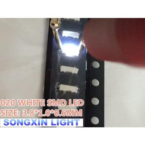 50PCS 020 White 3806 3810 Side View SMD/SMT CW 3.8*1.0*0.6mm 6000-9000K Light emitting diode Lamp bead 020 SMD led white