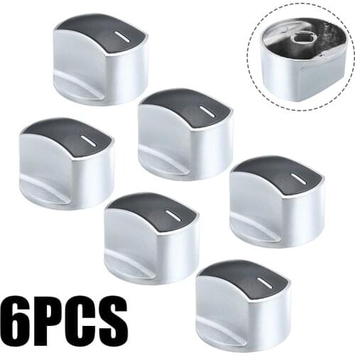 6Pcs Stove Gas Cooker Knobs Silver Gas Stove Oven Control Knobs Hob Kitchen Rotary Adaptors Switch Modern Design Cookware Parts