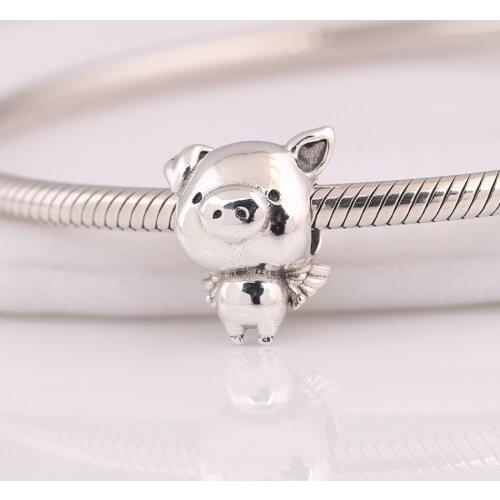 Authentic S925 Silver Charm Pig Bead for Women Bracelet Bangle DIY Jewelry Girl Gift