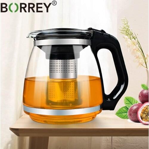 BORREY 1500Ml Glass Teapot Heat-resistant Glass Flower Tea Pot Large Capacity Puer Kettle Chinese Kung Fu Tea Set With Strainer