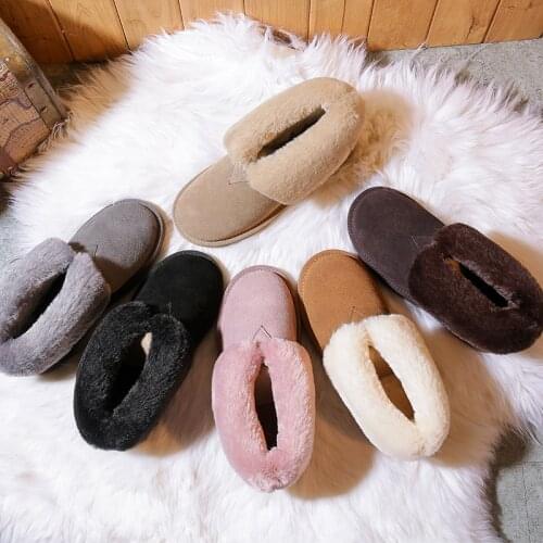 Winter Girls Snow Boots Flat Lovely Pure Color Warm Cotton Shoes Short Tube Suede Genuine Leather Non-Slip 2021 New Womens Boot