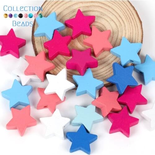 20pcs Natural Wooden Colorful Five-pointed Star Beads Loose Spacer Beads For DIY Bracelet Jewelry Making Handmade Accessories