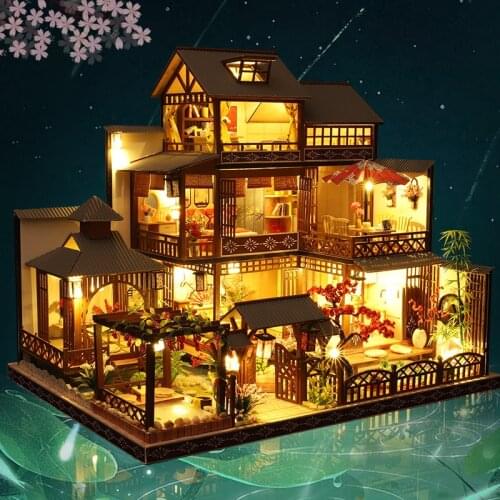 Kids Toys Diy Dollhouse Assemble Wooden Miniatures Doll House Furniture Miniature Dollhouse Puzzle Educational Toys For Children