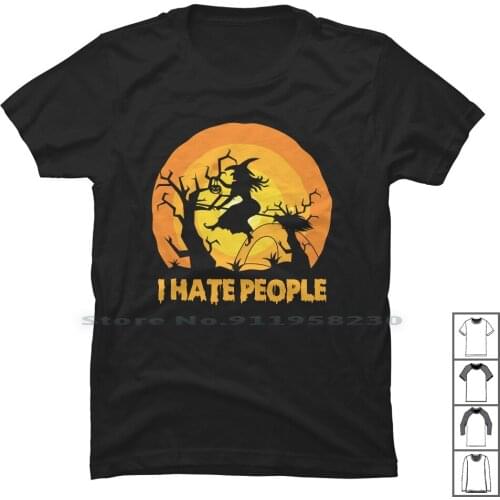 I Hate People T Shirt 100% Cotton Trick Or Treat Halloween Spider People I Hate Treat Scary Party Hate Eat Bat Op
