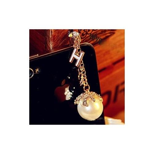Hot Sales H Alphabet Diamond Pearl Phone Dust Plug Headphone Plug Earphone Jack Plug for Iphone for Andriod