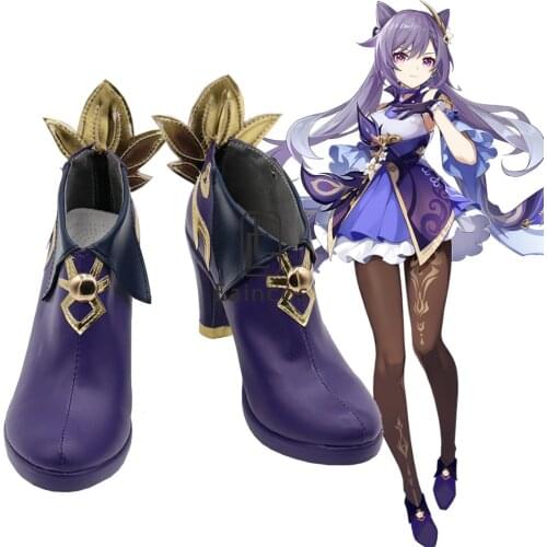 Game Genshin Impact Keqing Cosplay Halloween Carnival Party Shoes Short Fancy Boots Custom-made