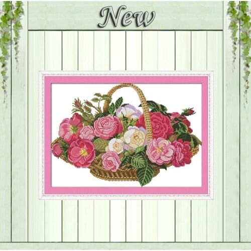 Rose basket flowers paintings 11CT patterns printed on canvas 14CT needlework diy dmc cross chinese stitch Sets Embroidery kits
