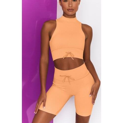 2 Piece Set Women GYM Clothing Tank Top Shorts Sport Suits High Neck Yoga Sets Fitness Workout Clothes Sportwear Activewear 2021