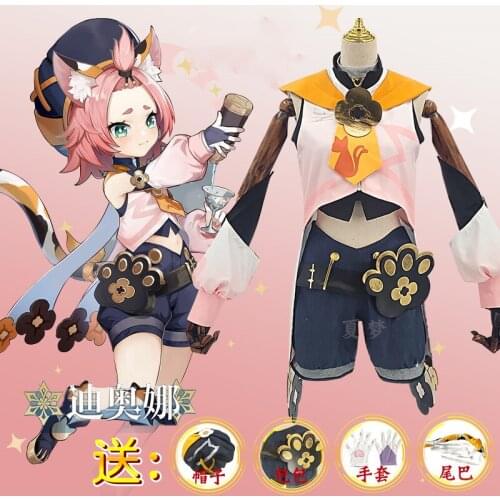 Anime Genshin Impact Diona Cosplay Costume Game Suit Lovely Cat Tail Uniform Halloween Party Outfit for Women Girls Costumes