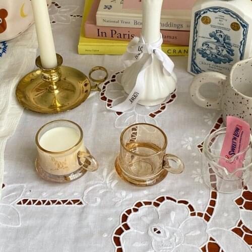 High Color Amber Coffee Glass Handle Transparent Mini Dessert Breakfast Yogurt Cup Coffee Mug
