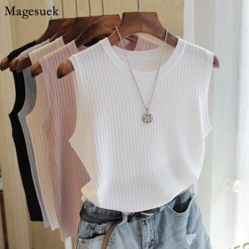 Summer O-neck Solid Casual Tank Fashion Female Sleeveless Thin Tops Knitted Vests Women Top Blusas Mujer De Moda 2021 4588 50