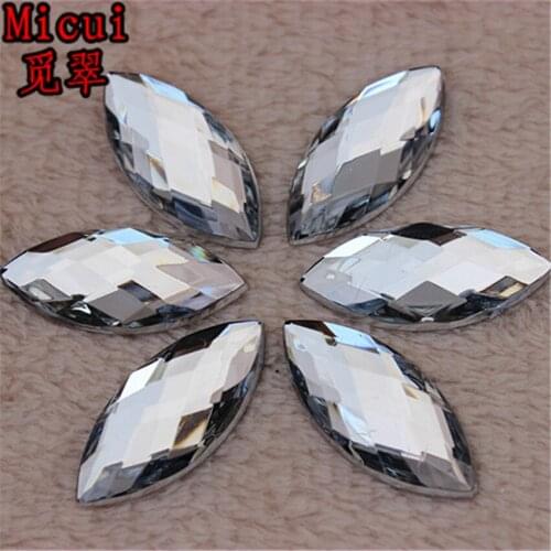 Micui 50PCS 14*31mm Crystal Rhinestones Applique Flatback Crystal Stones Horse Eye Strass Acrylic for DIY Crafts No hole ZZ64A