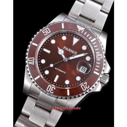 40mm Parnis coffee dial MIYOTA automatic movement sapphire glass Mens Watch P385