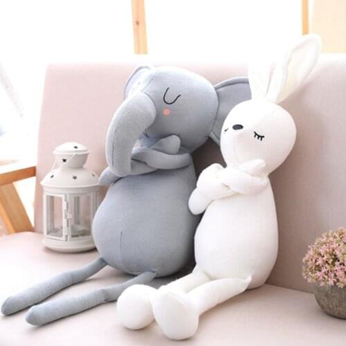 50CM Soft Knitted Long Nose Elephant Pillow Plush Toys Animals Stuffed Bunny Rabbit Dolls for Children Boys Girls Birthday Gifts