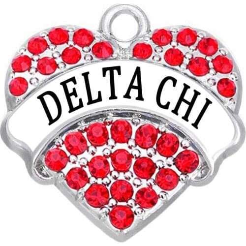Custom Greek Letters Delta Chi Names Words Heart Crystal Charm Sorority Gift Pendants Associations Souvenir Jewelry