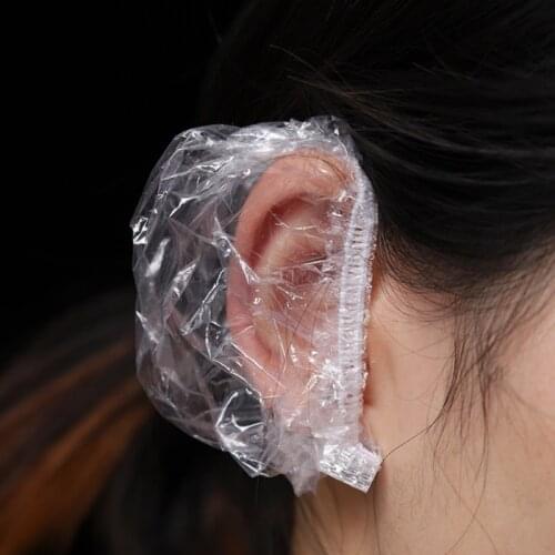 100pcs Disposable Waterproof Transparent Ear Cover Bath Shower Salon Elastic Ear Protector Household Hair Dyeing Earmuffs