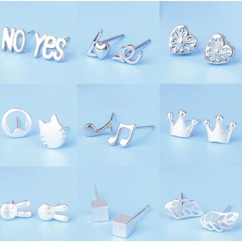 Nonallergic Cute Small Piercing Anti Allergy Earring Mini crown yes-no flower Ear Studs Tiny Ear Jewelry for Women Girls Gift