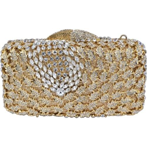 NEW Rhinestones women GOLD clutch bags diamonds finger ring evening bags crystal wedding bridal handbags purse bags holder 88357