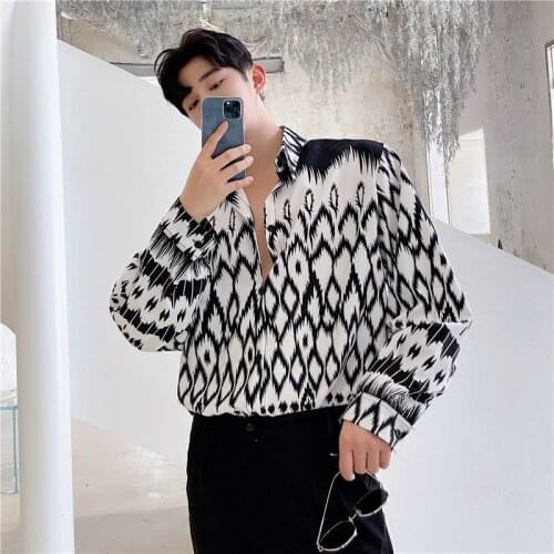 2021 Autumn Korean style Personality Digital printed shirts men casual loose printing shirts for men,size M-XXL