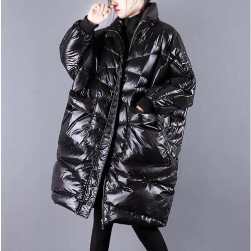 6LX Plus Size Solid Fur Hooded Down Women Reflective Long Winter Coats Streetwears Female Thicken Warm Loose Parkas Harajuku
