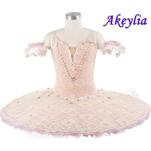 Pink Cream Sleep Beauty Professional Ballet Tutu International Ballerina Costume Competition Pancake Platter Tutu Women JN9216