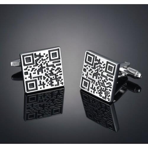 QR code Cufflinks French long sleeve shirt with studs and Cufflinks Cuff Links For Men