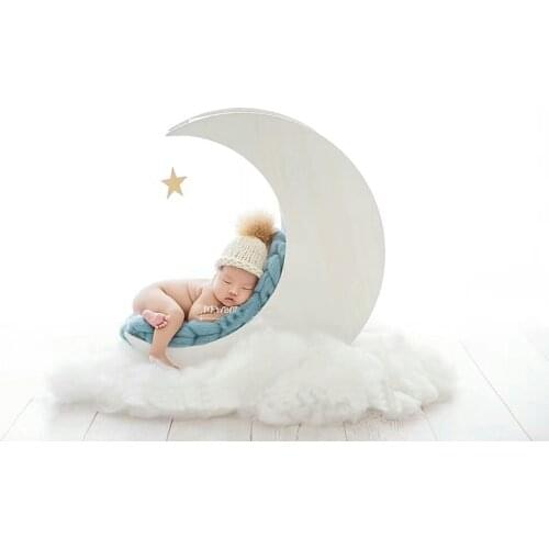 Newborn photography props on-site auxiliary props moon small bed bucket basket solid wood baby props accessories