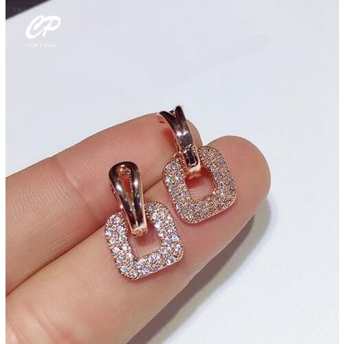 Luxurious Elegant Lady Square Earrings Beautiful Crystal Shining Earring For Womens Wedding Party