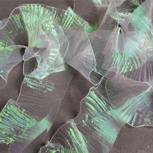 Pink Pleated Lace Trim Green Reflection Ruffle Folds Organza DIY Patchwork Decor Neckline Cuffs Gown Dress Designer Accessories