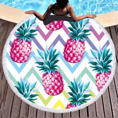 Colorful Fruit Pineapple Round Beach Towel Adult Microfiber Soft Absorbent Sports Swimming Surfing Beach Towels