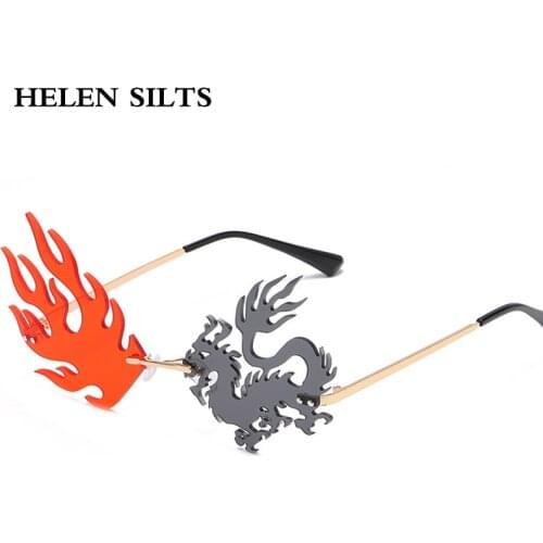 Cool Fashion Punk Rimless Sunglasses Women Unique Dragon And Phoenix Sun Glasses Men Colorful Party Frameless Glasses For Female