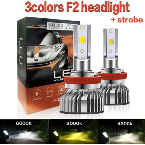Tricolor Car Headlights H7 LED Bulbs H4 H8 H3 Auto Fog Lamp 9005 9006 Foglight Bb3 Hb4 H1 H11 3 Color+Strobe Motorcycle Headlamp