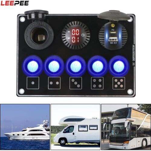 LEEPEE Waterproof 12/24V LED Voltage Display 5 Gang Car Switch Panel For RV Car Marine