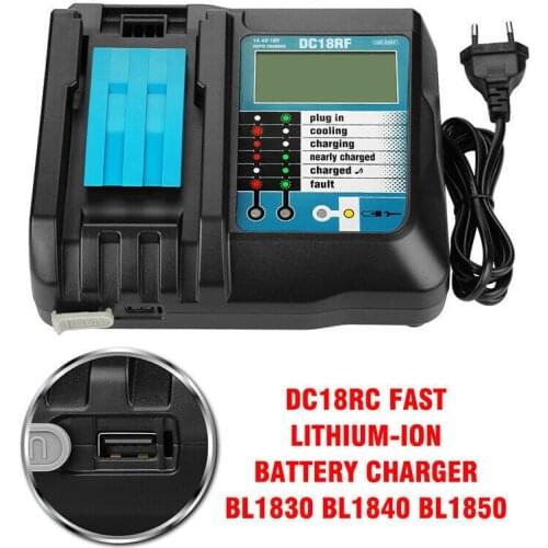 DC18RF Li-ion Battery Charger 3A Charging Current for Makita 14.4V 18V BL1830 Bl1430 DC18RC DC18RA Power tool with USB