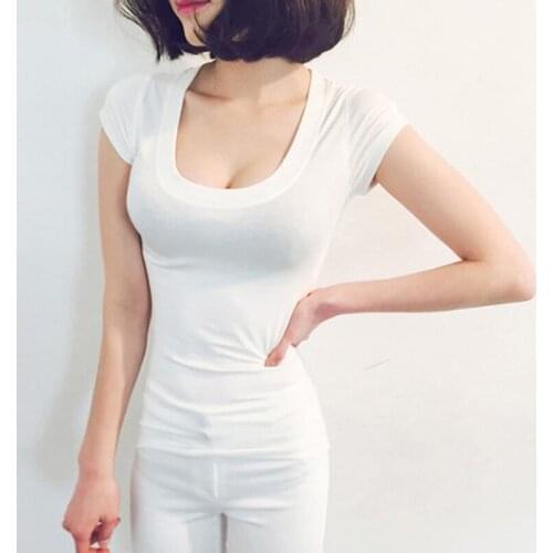 Women Bottoming Short Sleeve O-Neck Cotton Shirt Slim Sexy Summer Tops Korean Shirts Female Clothes