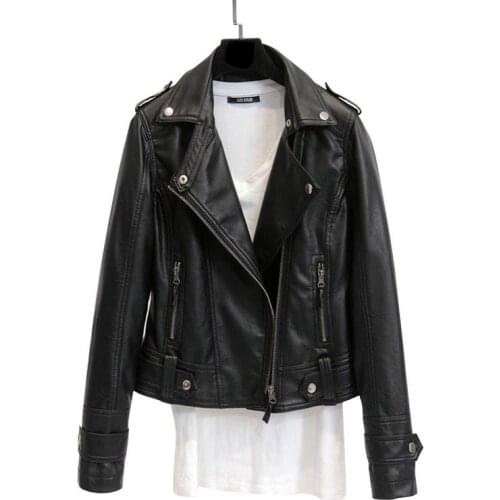 2019 Spring And Autumn Sexy Long-sleeved Lapel Zipper Motorcycle Leather Jacket Female Slim Large Size Windproof Short Coat