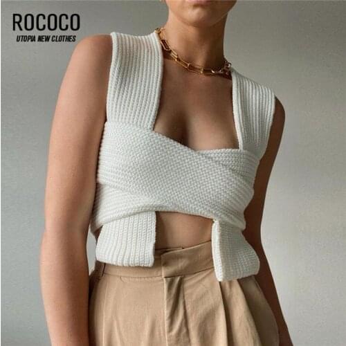 2021 Variety Sleeveless Knitted Crop Sweater Sexy Autumn Summer Fashion Vest Black Casual White Jumper Top Female Pullover