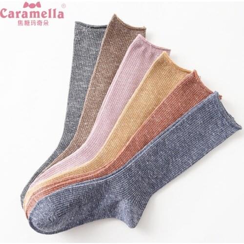 Caramella 1Pair Fall Spring Women Socks Fashion Glittle Knee Socks Cotton Softable All Match Girls High Socks calcetines mujer