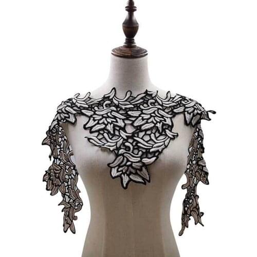 1PCS Beautiful Venise Lace Applique Patches Hollow Embroidery 3D Flowers Dress Collar Trim Lace Fabric Motif DIY Sewing Guipure