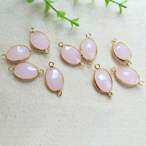 10pcs/lot Rose quartz Druzy Gold Plated Faceted Oval Shape Glass Crystal Connector Beads For DIY Bracelet necklace Jewelry BD47
