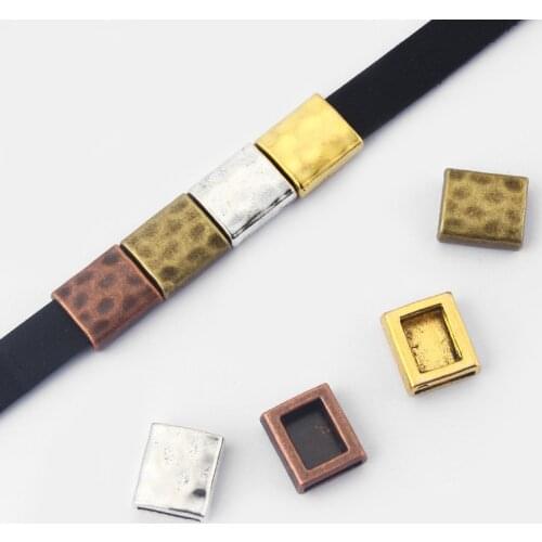 10pcs Hammered Sliders Spacer Fit 5mm 10mm Flat Leather Cord DIY Jewelry Makings Findings