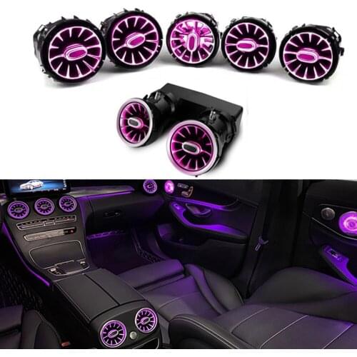 12/64 colors front+rear 7pcs air vent ambient light air outlet nozzle neon light for benz c glc w205 x253 LED galaxy light