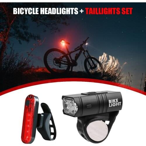 2pcs Waterproof T6 LED Rechargeable MTB Bike Headlight Taillight Bicycle MTB Safety Warning Bicycle Rear Light Bike Accessories
